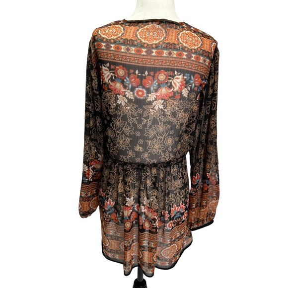 Rose + Olive Black Boho Peasant Top Size S - Picture 5 of 10